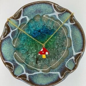 Handmade Fairycore Red Spotted Mushroom Necklace